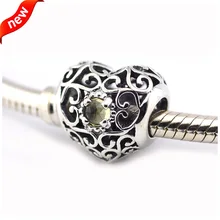 Подходит для Pandora Браслеты ноября Подпись сердце талисманы с цитрин 925 пробы серебряный шарик