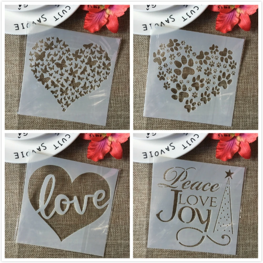 4 шт./компл. 5 &quotJoy Heart Paw Words Love DIY разные трафареты для рисования искусственными