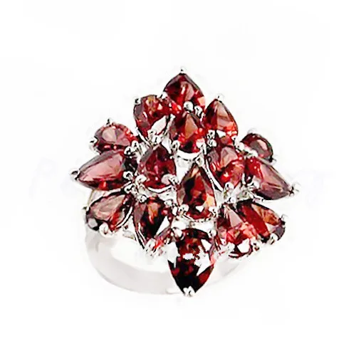 Natural real garnet flower style ring 0.4ct*16pcs gems Free shipping 925 sterling silver Fine jewelry Luxury style C19021811