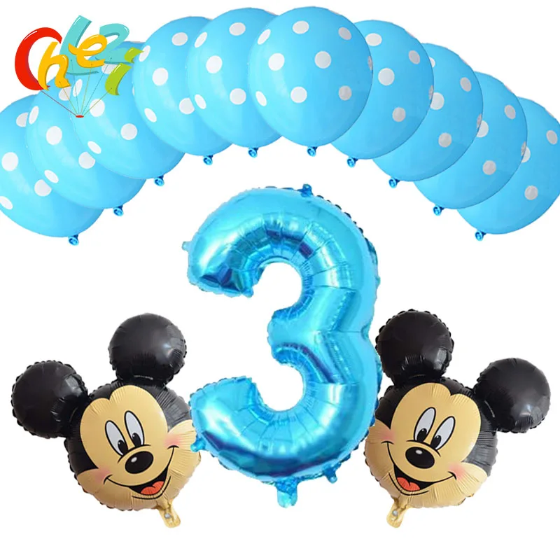 13 шт. Голубой комплект одежды для мальчиков для дня рождения надувные шары Mickey Мышь вечерние украшения номер От 1 до 3 лет baby shower гелия точка латексные детские игрушки Воздушные шары