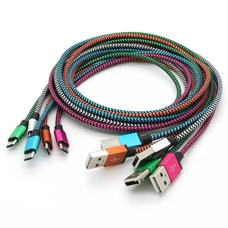100Pcs/lot 1M 3FT 2M 6FT Aluminium Fabric Micro usb Date Sync Charger Cable 5pin for Samsung S7 S6 S5 8pin For Iphone 7 6 plus 5 | Мобильные