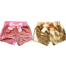 Детские Модные шорты с блестками для маленьких девочек; цвет золотой, розовый; милые шорты принцессы для маленьких девочек; брюки; вечерние шорты с блестками и бантом