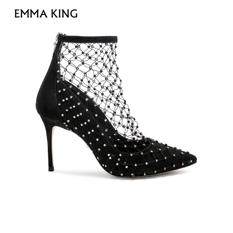 

EMMA KING Suede upper netted overlay with crystal accents Pumps Back zip closure a pair of shoes for any and every occasion Shoe