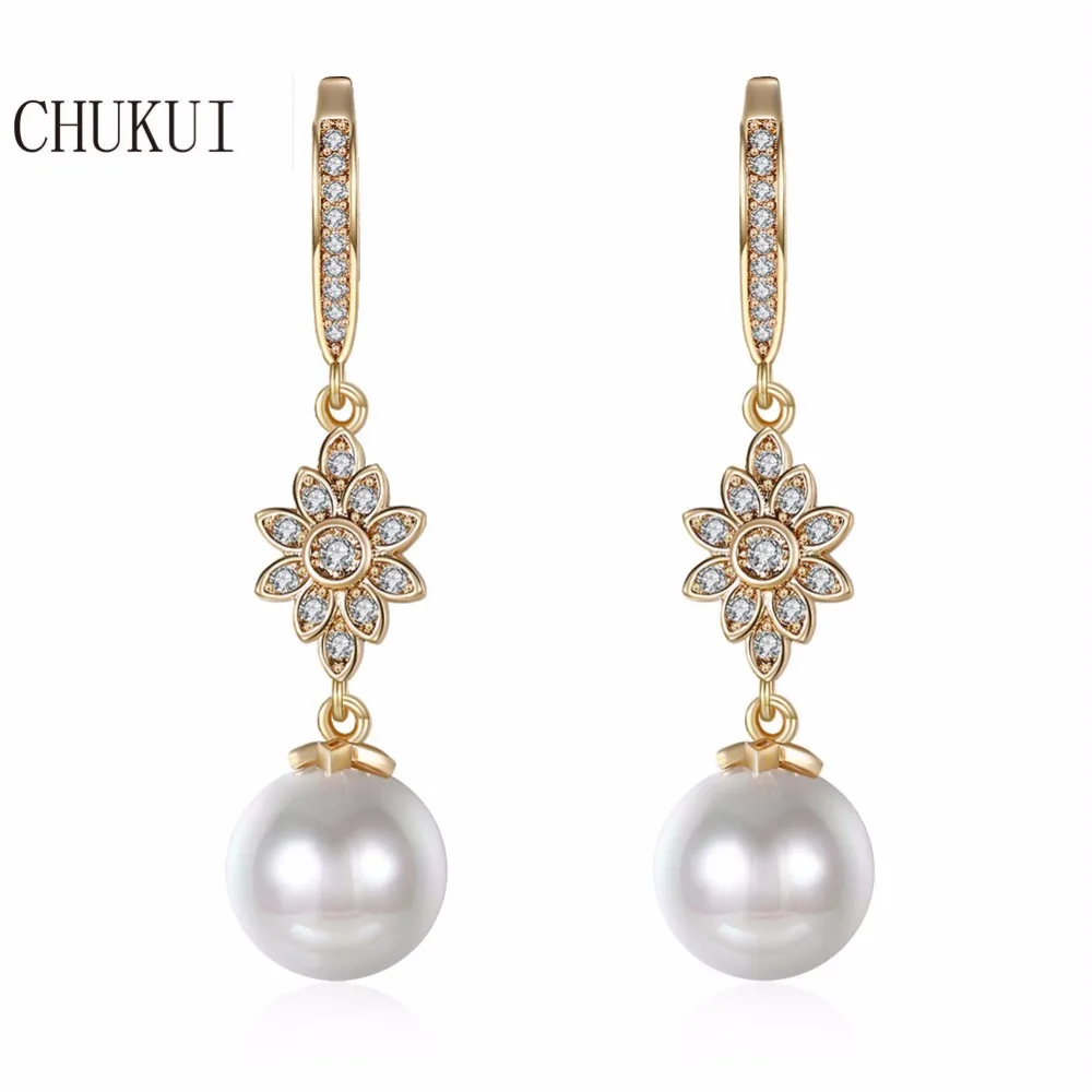 

CHUKUI Long Zircon Pearl Drop Earrings Female Korean Gold Faux Pearl Rhinestone Hanging Earrings Luxury Bijoux 10 mm