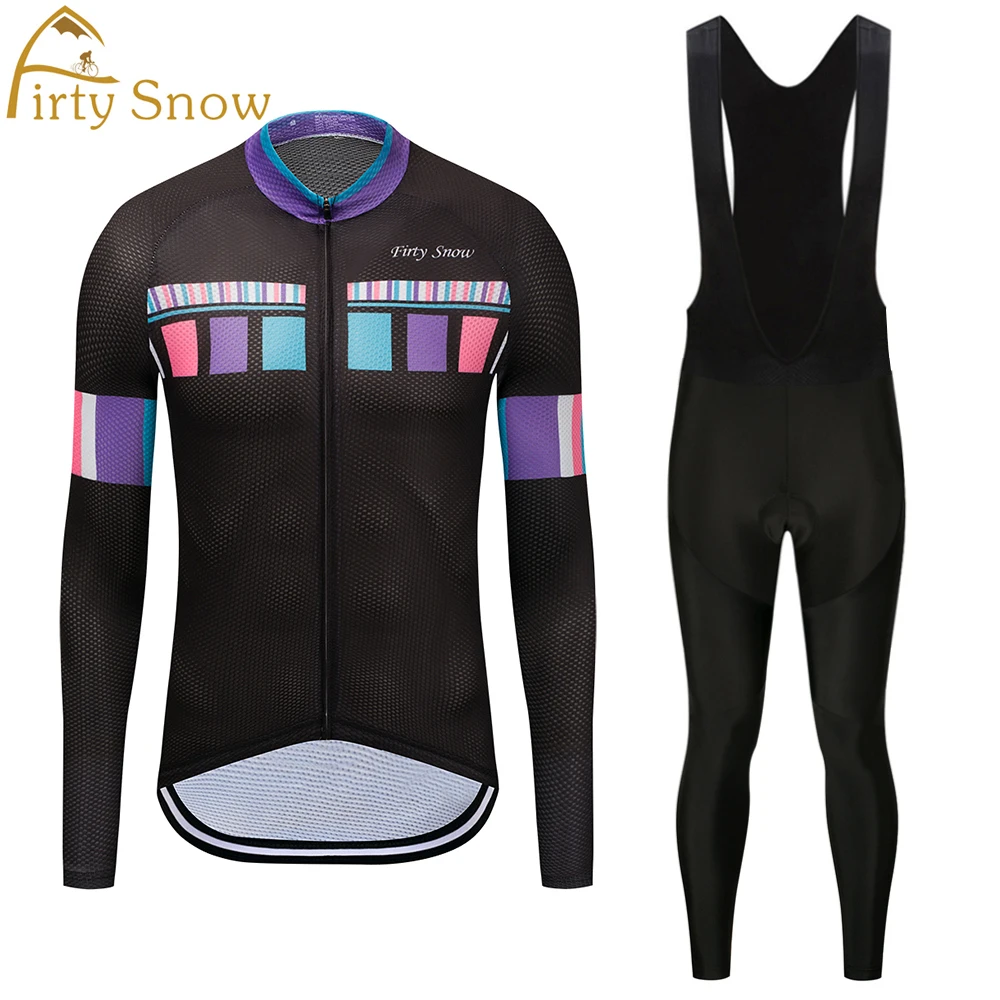

2018 Cycling Clothes Men Women Long Sleeve Cycling Jersey Set with Full Zipper and GEL PAD Bib Pants Bicycle Bike Clothing Suits