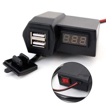 

2 USB Motorcycle Power Socket Charger With Green LED Voltage Voltmeter 3.1A New