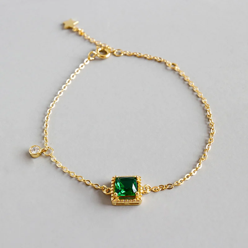 

BIG J.W 925 Sterling Silver Bracelets for Women Stylish Green Square Cubic Zirconia Stone Bracelets Beautiful Wedding Jewelry