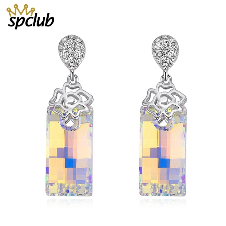 Новые кристаллы от Swarovski квадратные длинные висячие серьги женские серебряные