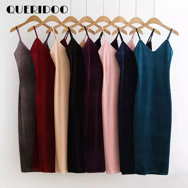 Buy Cheap Summer dress 8 Colors 2017 Velvet sexy v-neck knee length women dresses fashion party wear sling ukraine vestido de festa