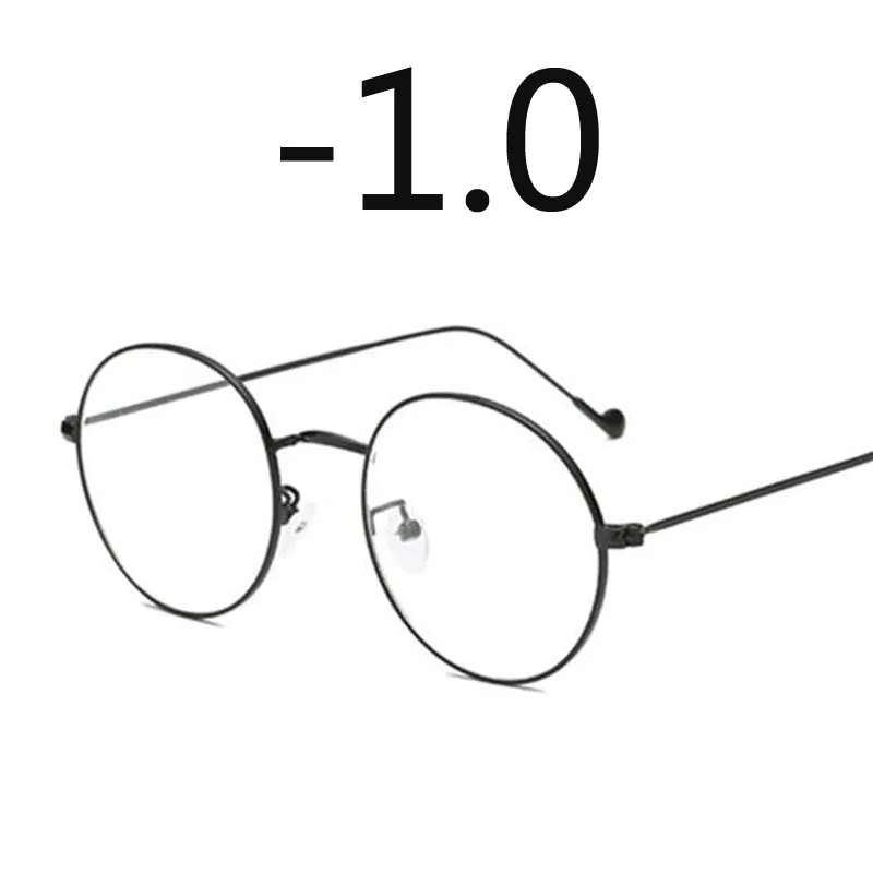 Женские круглые металлические очки, оправа с градусом, мужские ультралегкие готовые очки для близорукости-0,5-1-1,5-2-2,5-3-3,5-4-4,5-5-6 - Цвет оправы: black frame -1.0