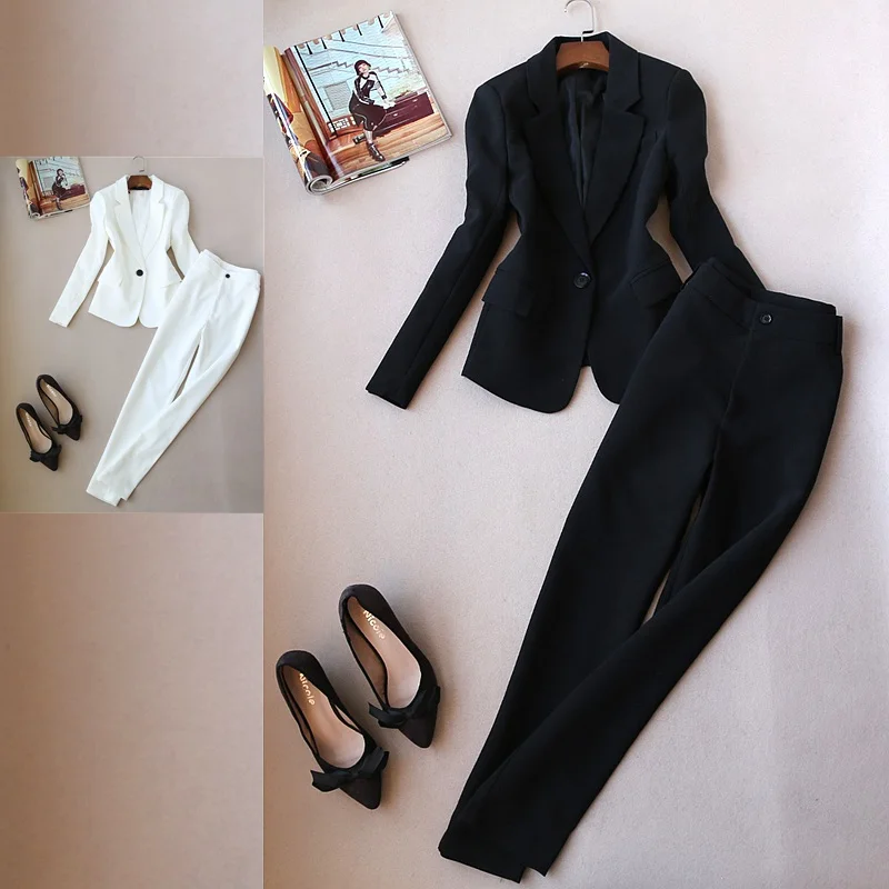 

Setwomen's new women's fashion suits women's pants solid color Slim suit jacket and feet pants nine pants elegant two-piece suit