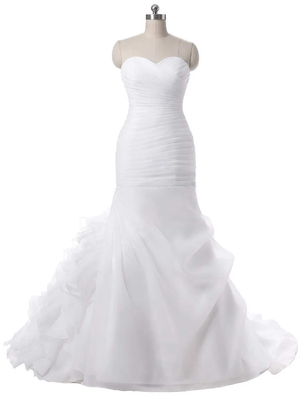 Elegant Ruffles Pleats Sweep Train Mermaid Wedding Dress