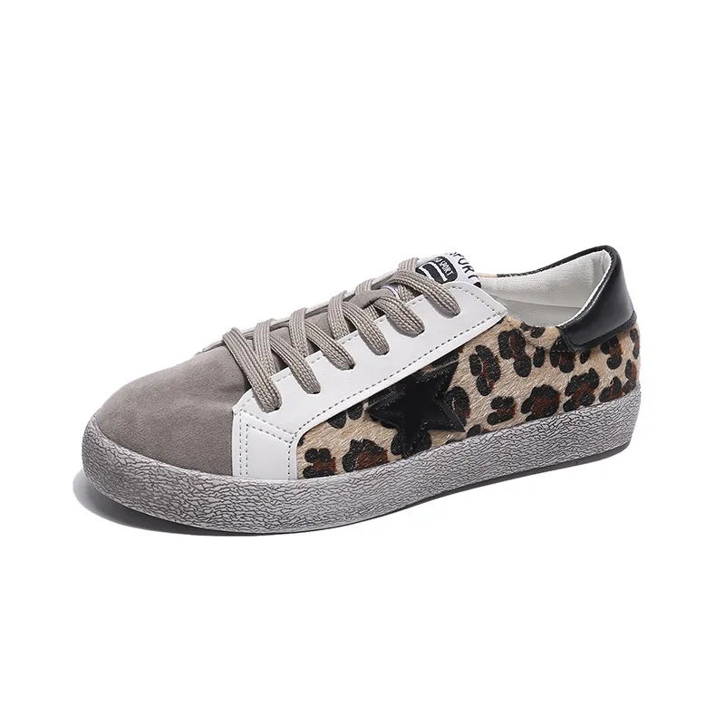 

2019 New Fashion Slipony Women Footwear Height Increase Girl Female Leopard Retro Comfort Golden White Flat shoes Spring Shoe