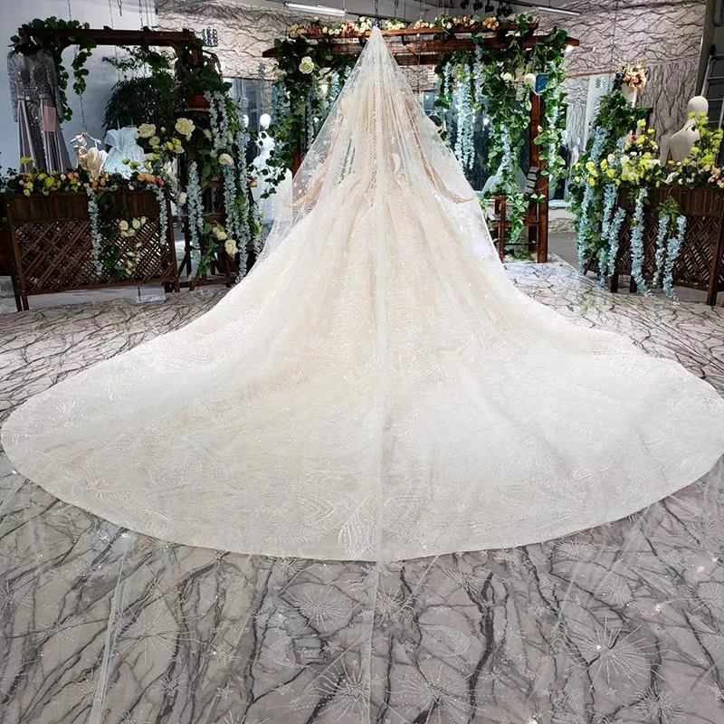 HTL475 Роскошные свадебные платья с вуалью для свадьбы, с высоким воротом, с длинными тюлевыми рукавами, на пуговицах, свадебные платья со шлейфом, vestido de casamento