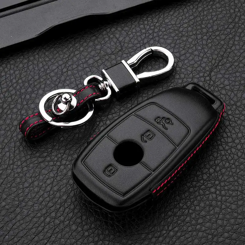 Leather Car Key Case For Mercedes Benz AMG 2017 E Class W213 key Chain Ring Cover Car Styling ...