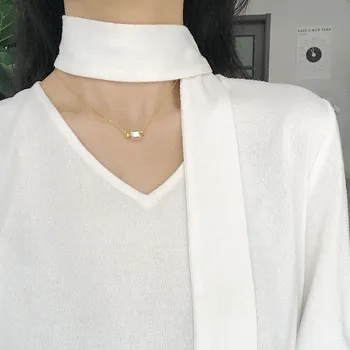 

925 sterling silver advanced Crystal neckl round beads square simple design wild fashion necklace for women charms fine jewelry