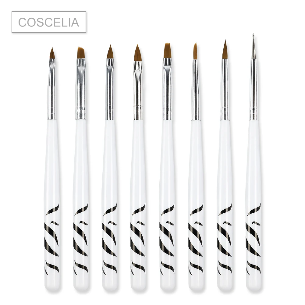 COSCELIA Nail Print Pen Acrylic Nail Kit Art Set UV Gel Brush Nail Art Brushes For Manicure Tool For Nails Tools - Color: 8pc Nail Brush