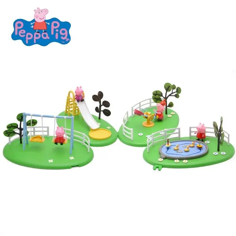 

Peppa Pig Family Amusement Park Slide Swing turntable Figure brick Toys Kids Birthday Gift Genuine