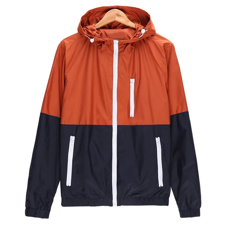 

SHUJIN 2019 Men's Windbreaker Jacket 2019 Fashion Patchwork Zipper Thin Hoodie Coats Male Hooded Fit Plus Size Outwear Hombre