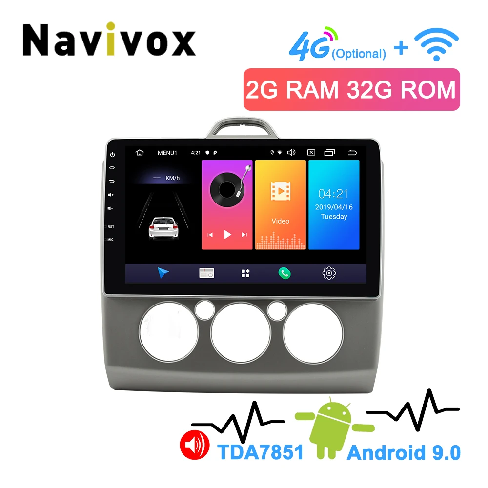 

Navivox 10" 2 Din Android 9.0 Car Multimedia For Ford Focus 2 Exi MT 2004 2005 2006-2008 2009 2010 2011 GPS Car Radio Head Unit