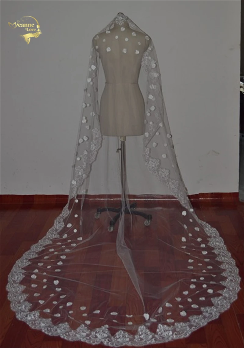 Длиной 300 см! Новая мода Апликация из Белой Слоновой кости Край Фата для невесты Свадебные аксессуары для вуалей OV0007