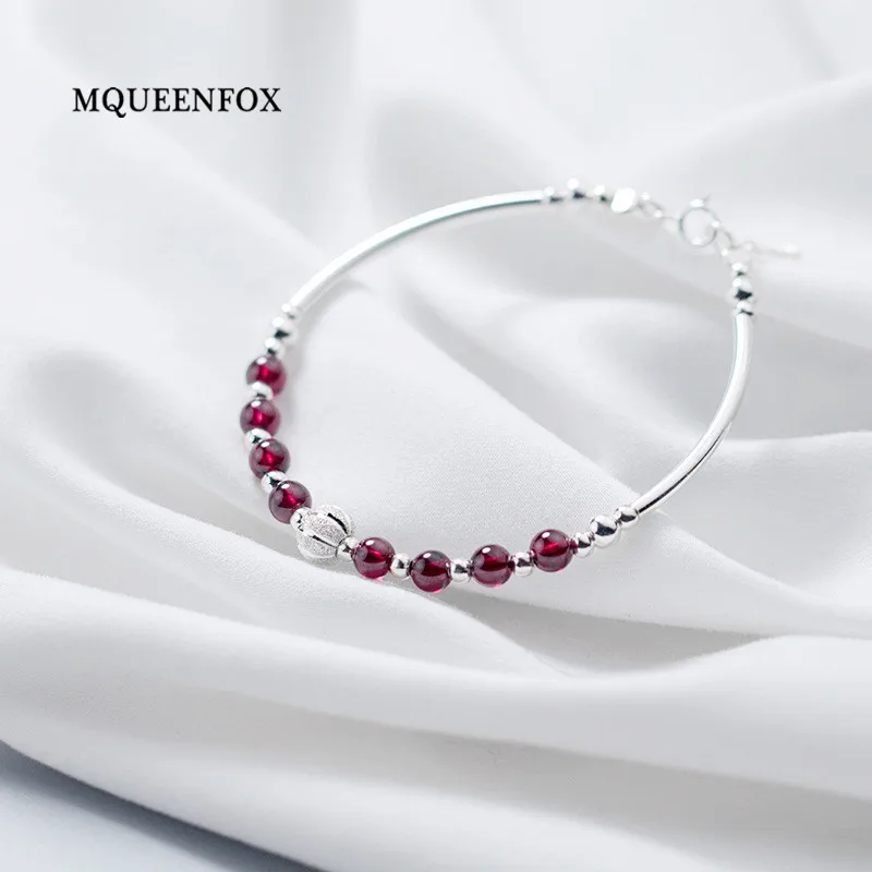 

MQUEENFOX 2019 new design S925 silver bracelet sweet Garnet Bracelets Bangles ladies gift fashion women bracelet