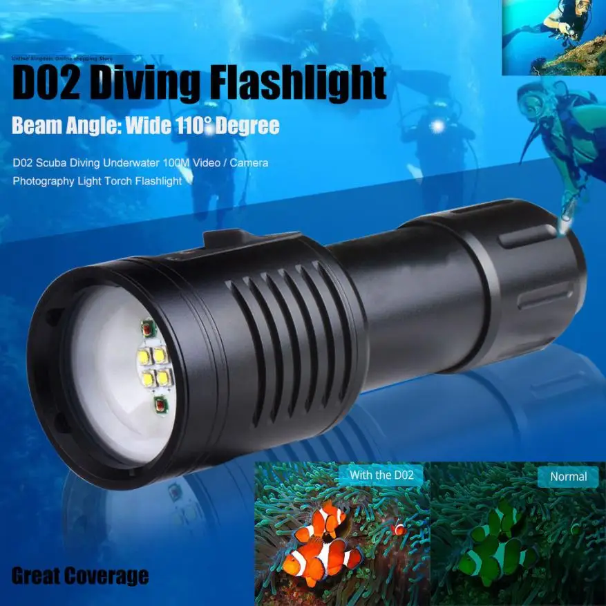 

2017 NEW FREE SHIPPING D02 Scuba Diving Underwater 100M Video / Camera Photography Light Torch Flashlig O31