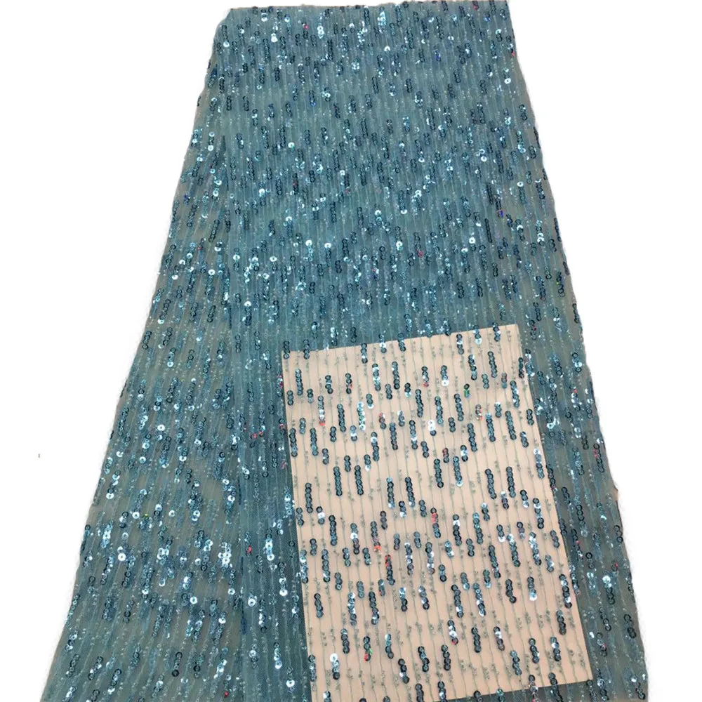 

2018 Latest African Sequin Lace Fabric 5Yards Latest Nigerian Sequence Tulle French Mesh Net Lace Fabric For Bridal GL77-2