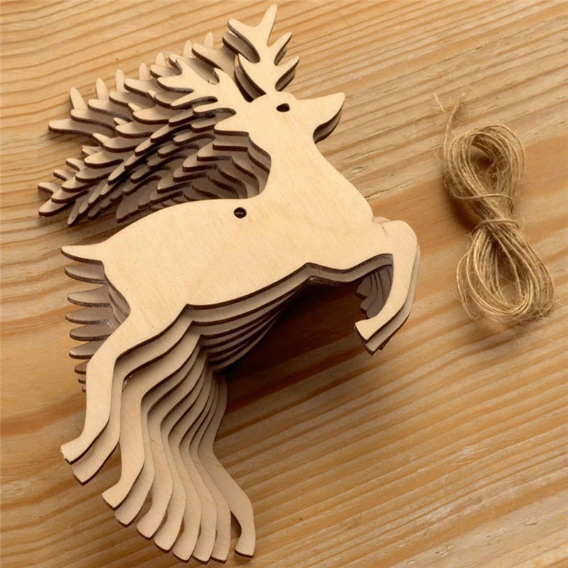 

10pcs Christmas Ornaments Deer Snowman Wooden Pendant Christmas Gift Decor Home Wedding Decoration Supplies