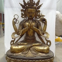 USPS в США S1801 3" Тибет Храм Бронзовый Свинка Буддийская 4 Arms Кван-Инь Ченрезиг Статуя Будды
