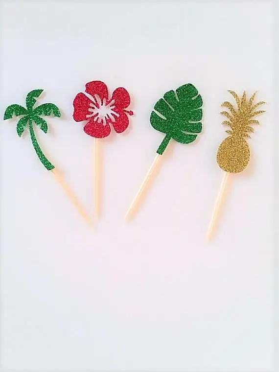 Блестящая Гавайская свадьба день рождения кекс toppers Moana luau вечерние украшения для