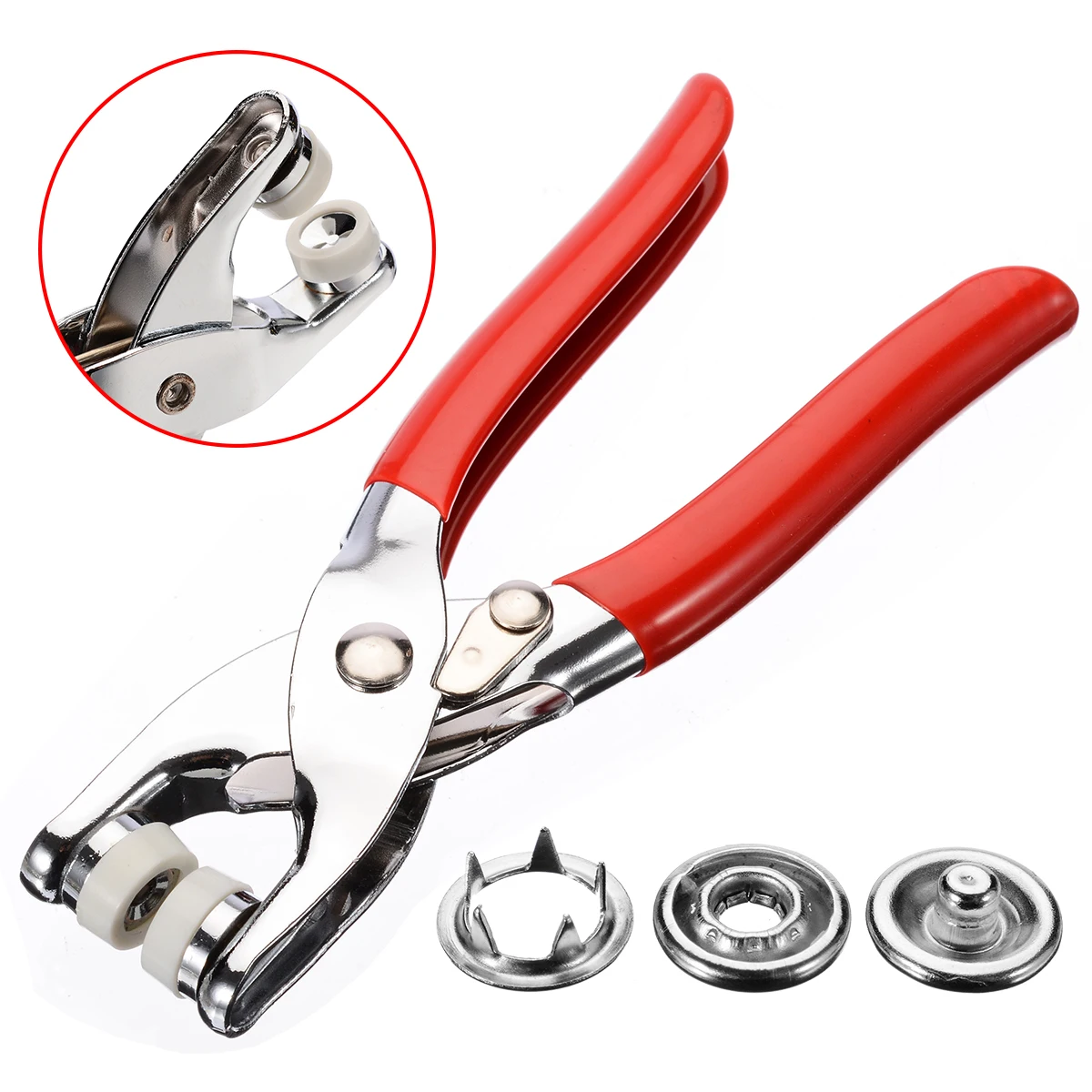 

100Pcs 9.5mm Metal Prong Rings Press Buttons Press Studs Snap Craft Fasteners + Clip Press Plier DIY Tool Kit for Clothes