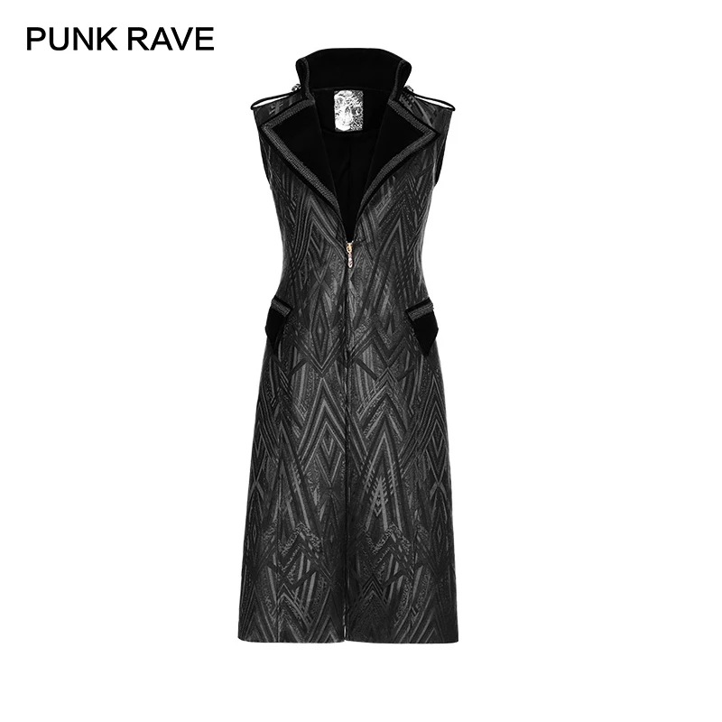 

PUNK RAVE Men's Punk Style Black Vintage Classic Palace Party Sleeveless Steampunk Pattern Long Vest Coat Gothic Jacket