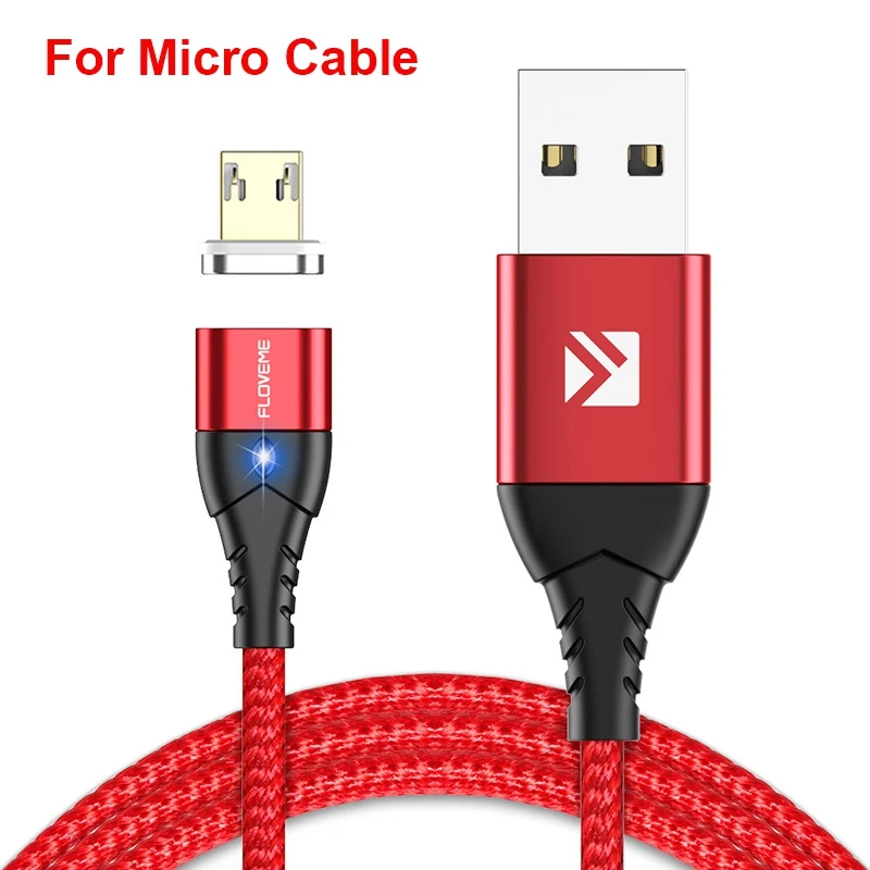 FLOVEME 3A Магнитный кабель для iPhone, магнитный кабель для быстрой зарядки, зарядное устройство для iPhone, usb type C кабель зарядного устройства микро-usb - Цвет: For Micro Red
