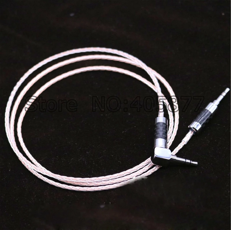 High quality copper and silver mixed braid 3 5MM Stereo Audio Cable headphone upgrade cable Right Angled Plug to straight Plug