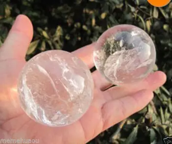 

xd j00611 2PC40mm NATURAL QUARTZ CRYSTAL SPHERE BALL HEALING
