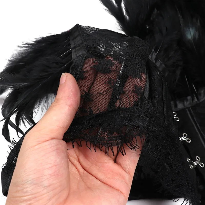 Women Retro Vintage Punk Gothic Feather Collar Shoulder Lace Cape Bolero Jacket Shrug Tops Halloween Party Goth Rave Costumes