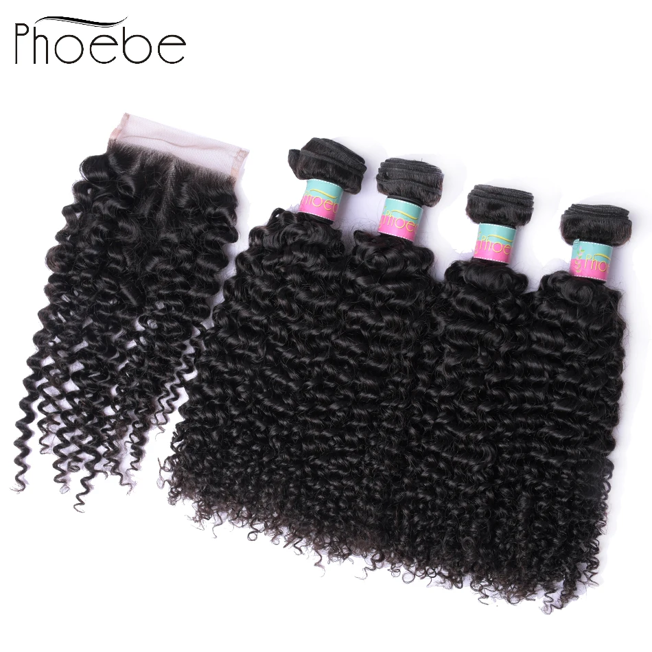 Phoebe Hair Pre-Colored 4 Bundles Brazilian Kinky Curly With Lace Closure Non Remy Human Hair Bundle Natural Color Free Shipping Phoebe Hair Pre-Colored 4 Bundles Brazilian Kinky Curly With Lace Closure Non Remy Human Hair Bundle Natural Color Free Shipping