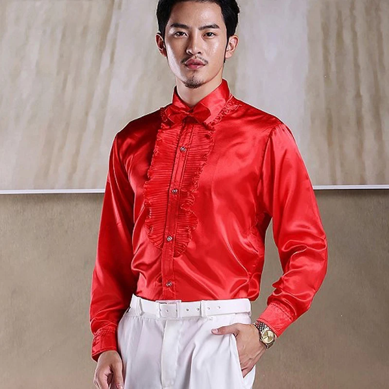 Ruffle Blue Shirt Men 2021 New Slim Fit 