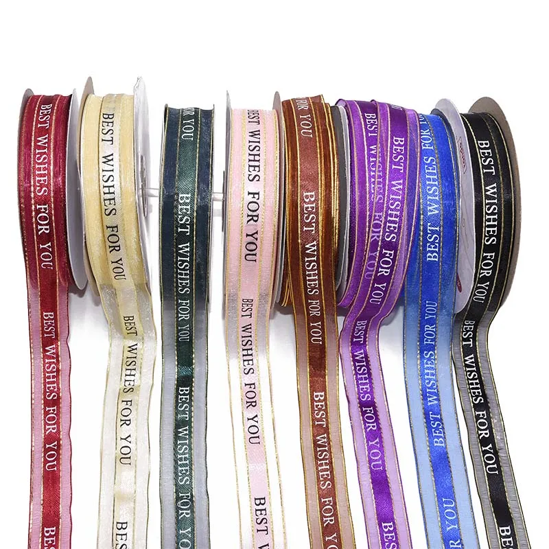 

25MM 5M Best Wishes For You Organza Ribbon for Wedding Christmas Party Decorations DIY Bow Craft Ribbons Card Gifts Wrapping