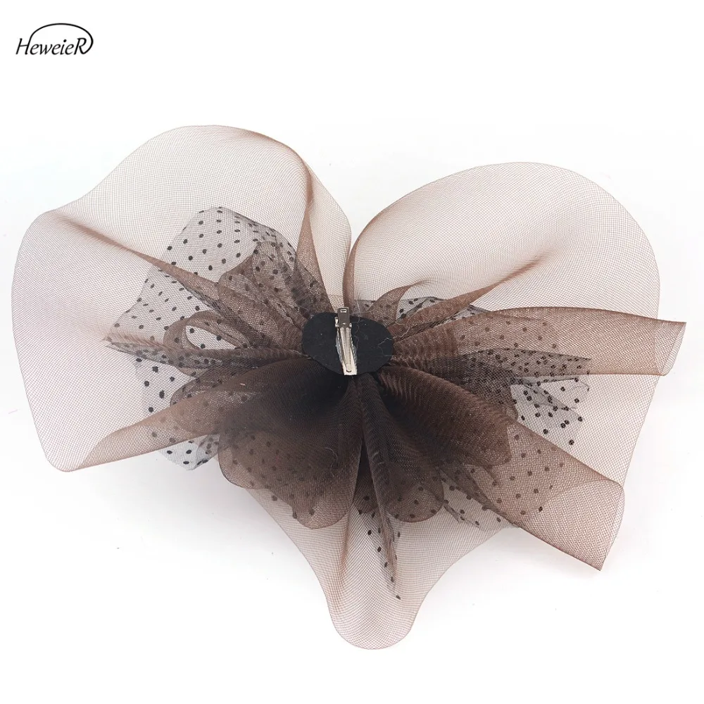 Элегантный Для женщин Дамы Большой коричневый сетка, Fascinators перо Кружева Заколки для волос коктейльное вечерние Шляпа заколка для волос парики