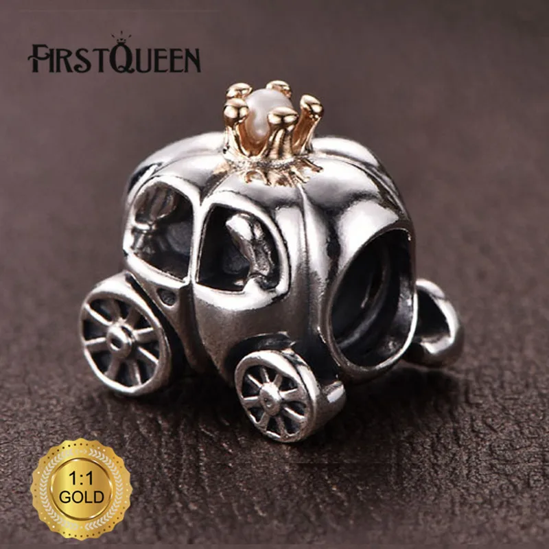 

FirstQueen 925 Silver and 14k Gold Royal Carriage Charm Bead Fit Original Bracelets DIY Charms For Jewelry Making Fine Jewelry