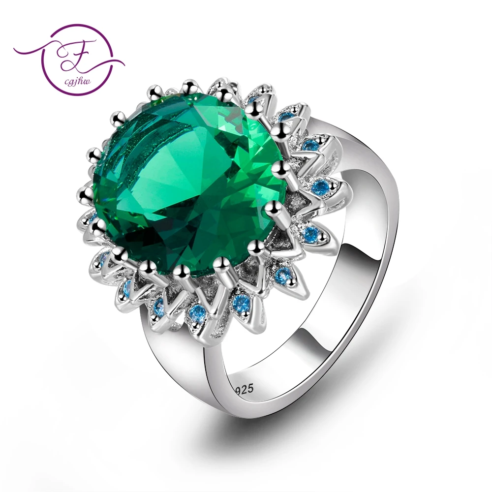 High Quality English 925 Solid Sterling Silver Genuine Natural Emerald Band Ring 
