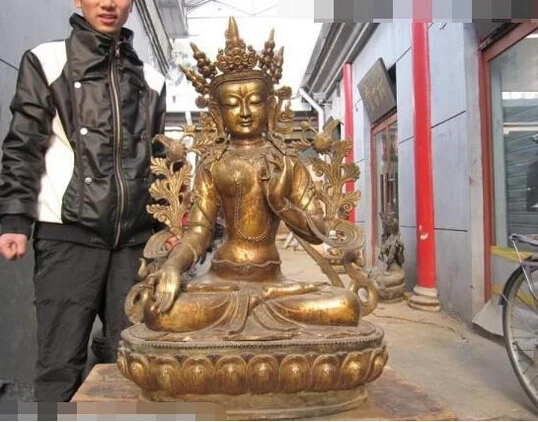 

B0601 42738"Tibet Buddhism Fane Old bronze Seven Eye padma White TaRa KwanYin Buddha statue