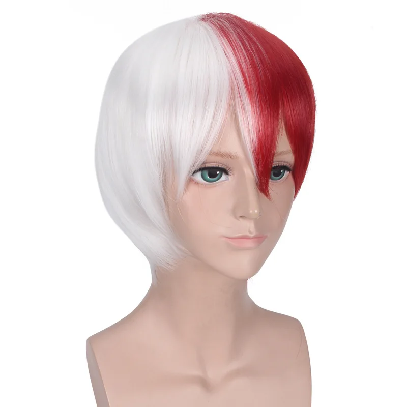Аниме My Hero Academy Cosplay Todoroki Shoto парик белый красный цвет сшивание термостойкие