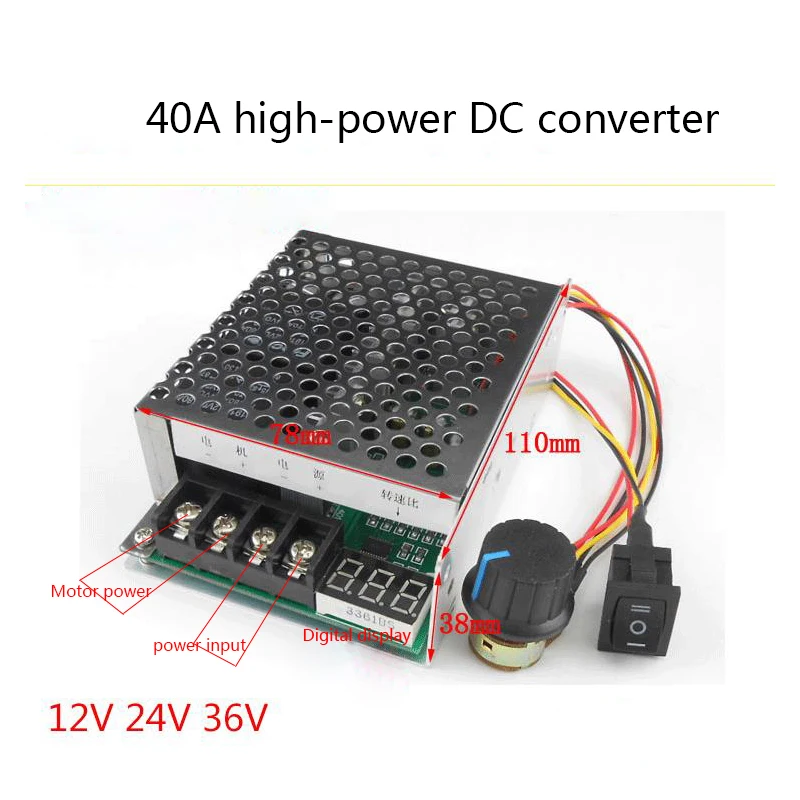 

40A DC motor speed controller,, motor speed controller,, reverse switch,, digital display tachometer,,12V24V36V