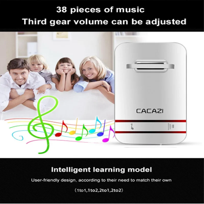 CACAZI White No Battery Need Wireless DoorBell Waterproof Smart Door Bell EU/US plug Cordless Ring Doorbells Remote AC 110V-220V CACAZI White No Battery Need Wireless DoorBell Waterproof Smart Door Bell EU/US plug Cordless Ring Doorbells Remote AC 110V-220V
