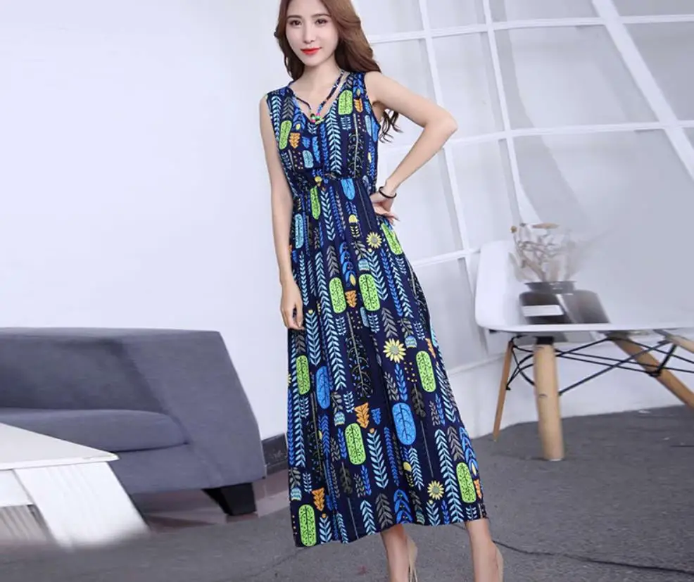 Baharcelin/Новинка Vestidos большие размеры винтажное платье без рукавов с принтом летнее