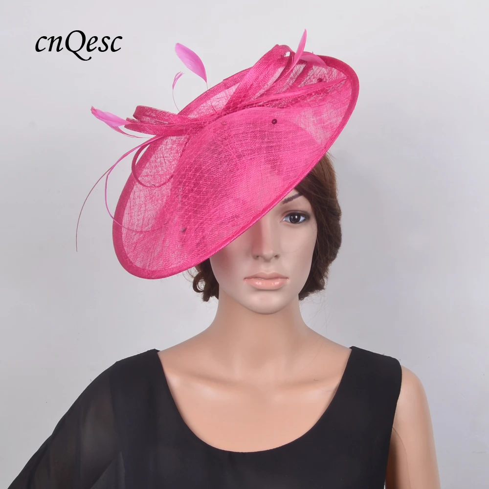 Wholesale Elegant Big Fuchsia Hot pink Sinamay base fascinator women's