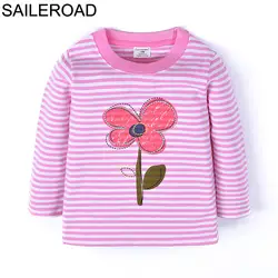 SAILEROAD/милые розовые футболки в полоску с цветочным рисунком для маленьких девочек, одежда для маленьких девочек, весенне-Осенние футболки